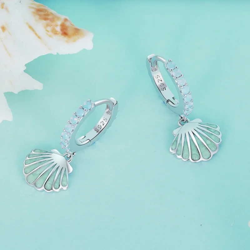 (image for) Pandora Style Shell Hoops Earrings - BSE842 - View 3