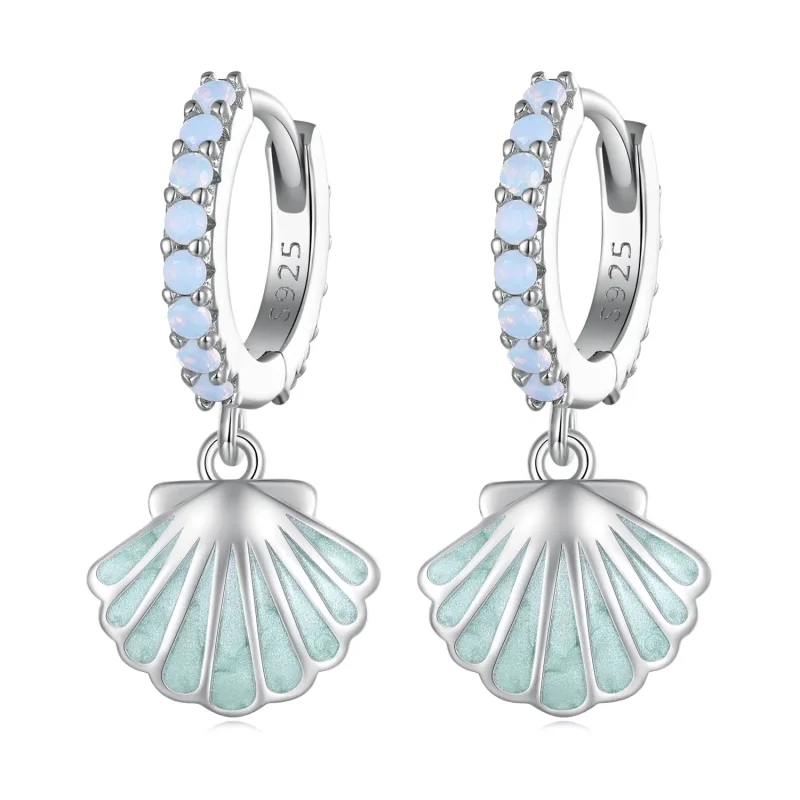 (image for) Pandora Style Shell Hoops Earrings - BSE842 - Product Image