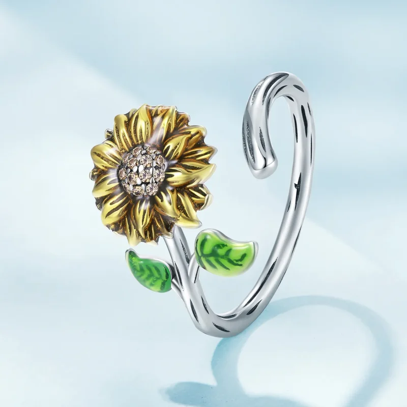 (image for) Pandora Style Sunflower Open Ring - SCR934 - View 2