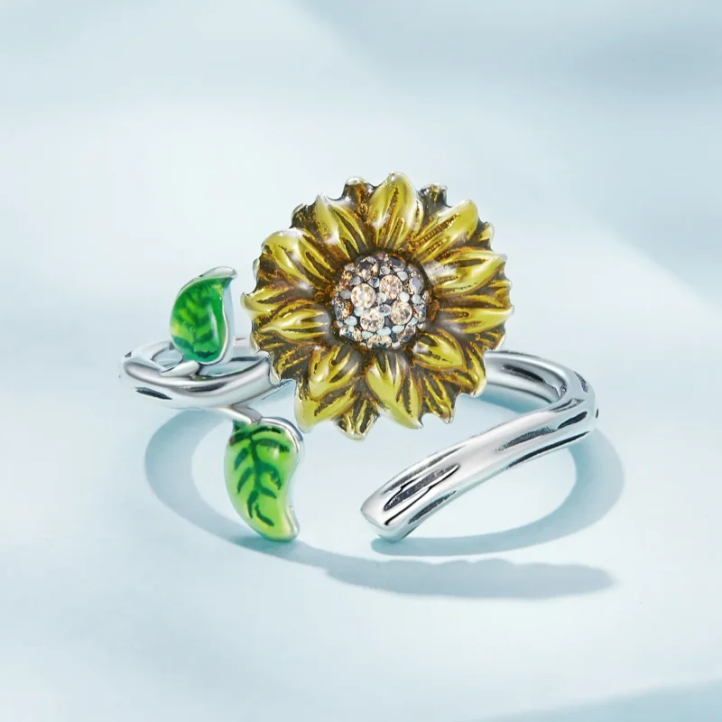 (image for) Pandora Style Sunflower Open Ring - SCR934 - View 3