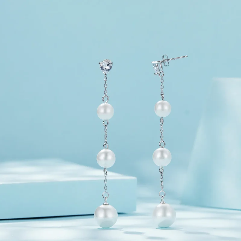 (image for) Pandora Style Tassel Bead Dangle Earrings - SCE1601 - View 2