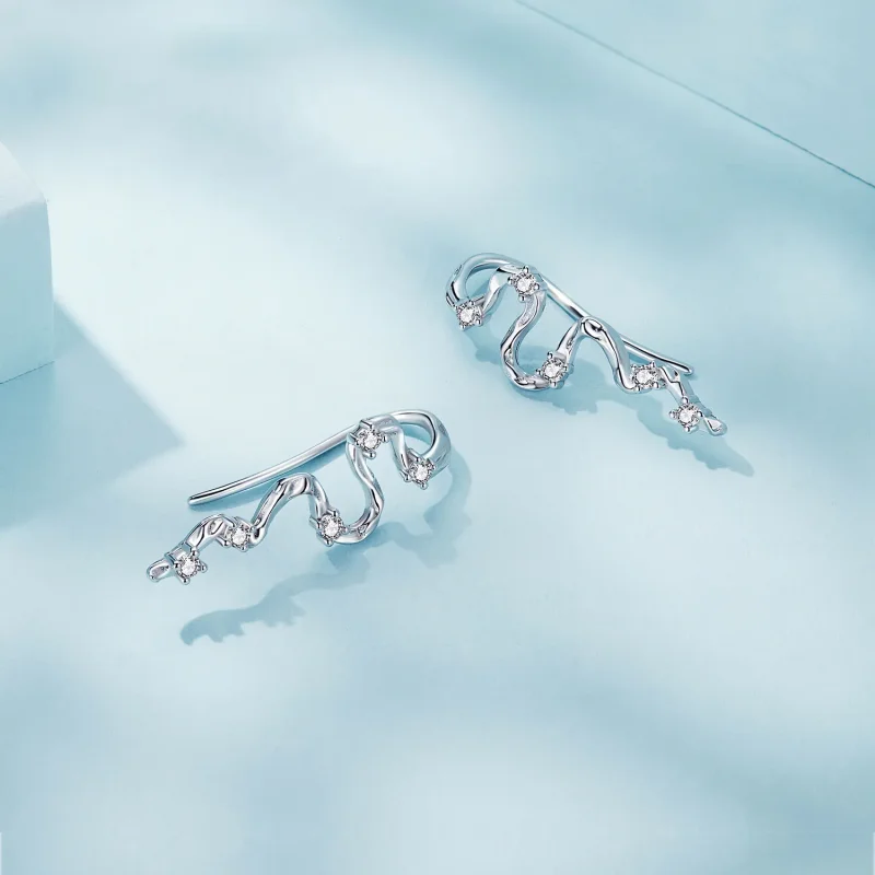 (image for) Pandora Style Texture Lines Stud Earrings - SCE1599 - View 4