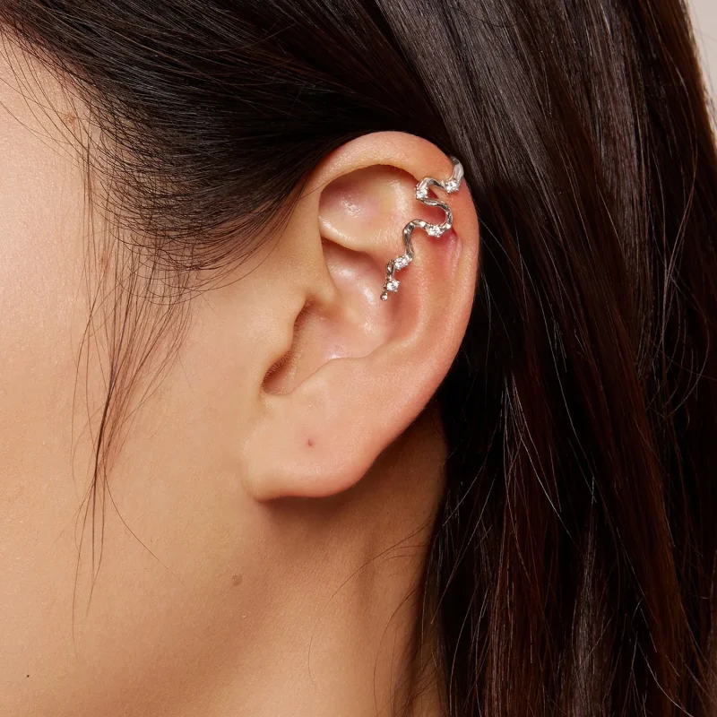 (image for) Pandora Style Texture Lines Stud Earrings - SCE1599 - View 7