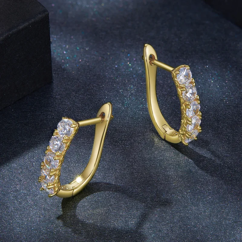 (image for) Pandora Style U-Shaped Moissanite Pattern Hoops Earrings - MSE011-B - View 3