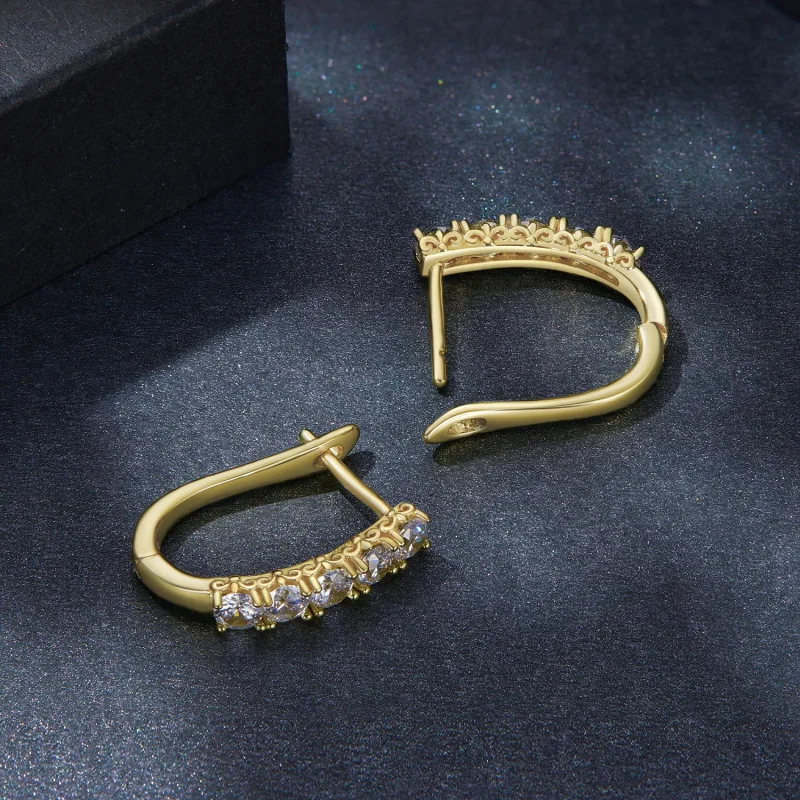 (image for) Pandora Style U-Shaped Moissanite Pattern Hoops Earrings - MSE011-B - View 4