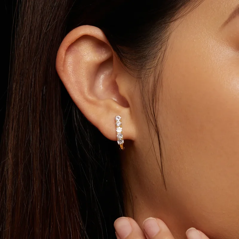 (image for) Pandora Style U-Shaped Moissanite Pattern Hoops Earrings - MSE011-B - View 5