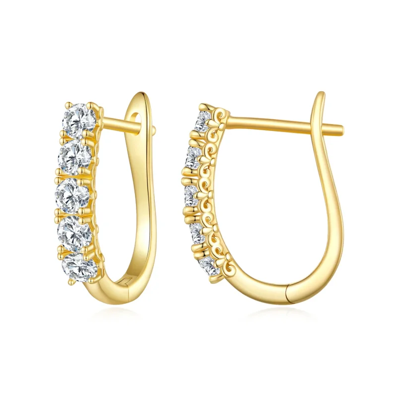(image for) Pandora Style U-Shaped Moissanite Pattern Hoops Earrings - MSE011-B - Product Image