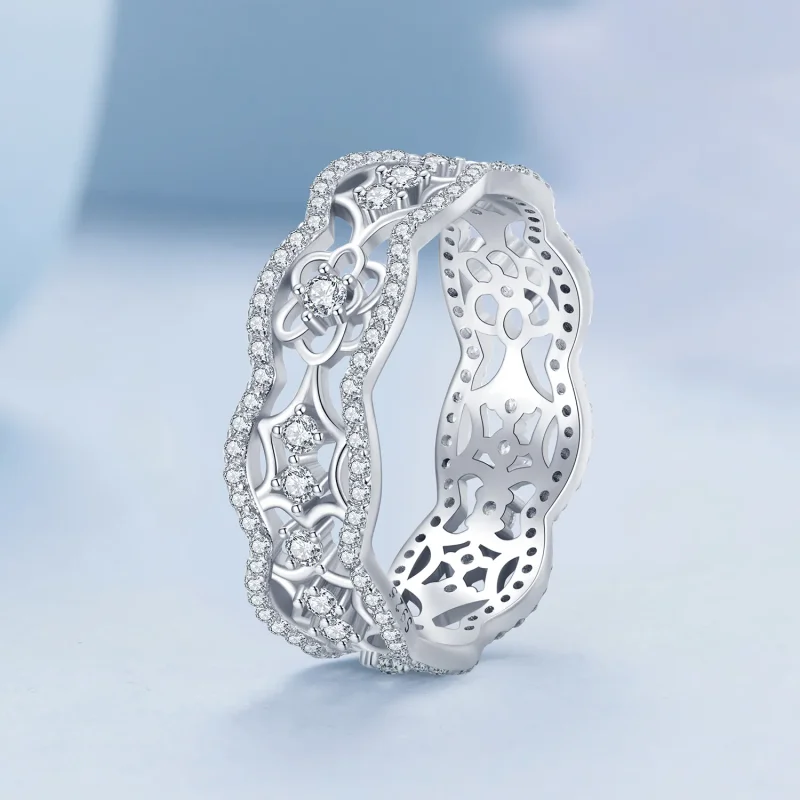 (image for) Pandora Style Zircon Camellia Lace Flower Cutout Ring - BSR428 - View 2