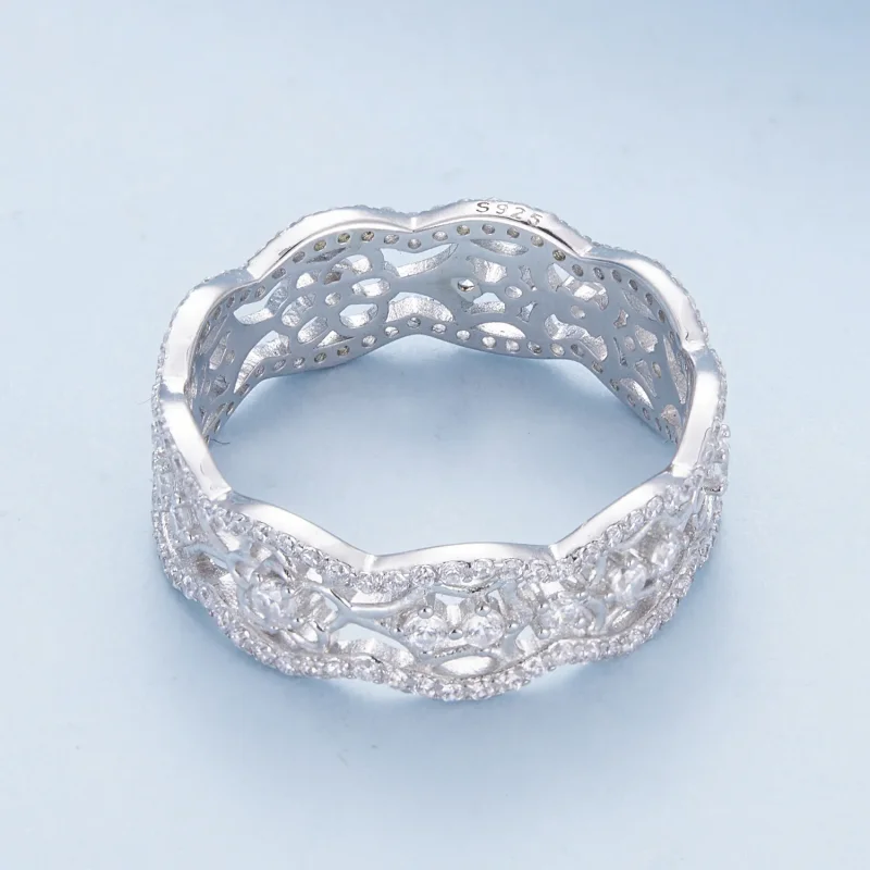 (image for) Pandora Style Zircon Camellia Lace Flower Cutout Ring - BSR428 - View 3