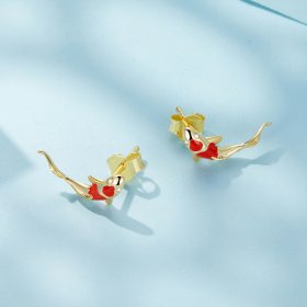 Pandora Style Golden Koi-Silver Studs Earrings - SCE812-B