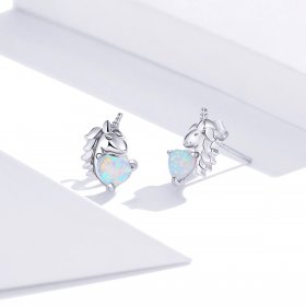 Pandora Style Silver Stud Earrings, Unicorn - SCE896