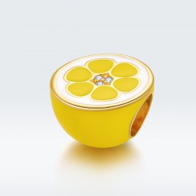 Pandora Style Silver Charm, Fresh Lemon, Orange Enamel - SCC1590