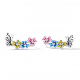 PANDORA Style Butterfly Flower Stud Earrings - SCE1393