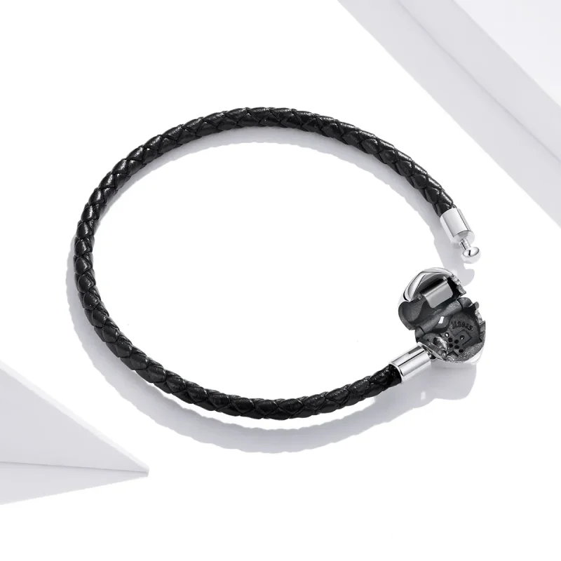 (image for) Black Pandora Style Leather Bracelet, Modern Cross - SCB205 - View 4