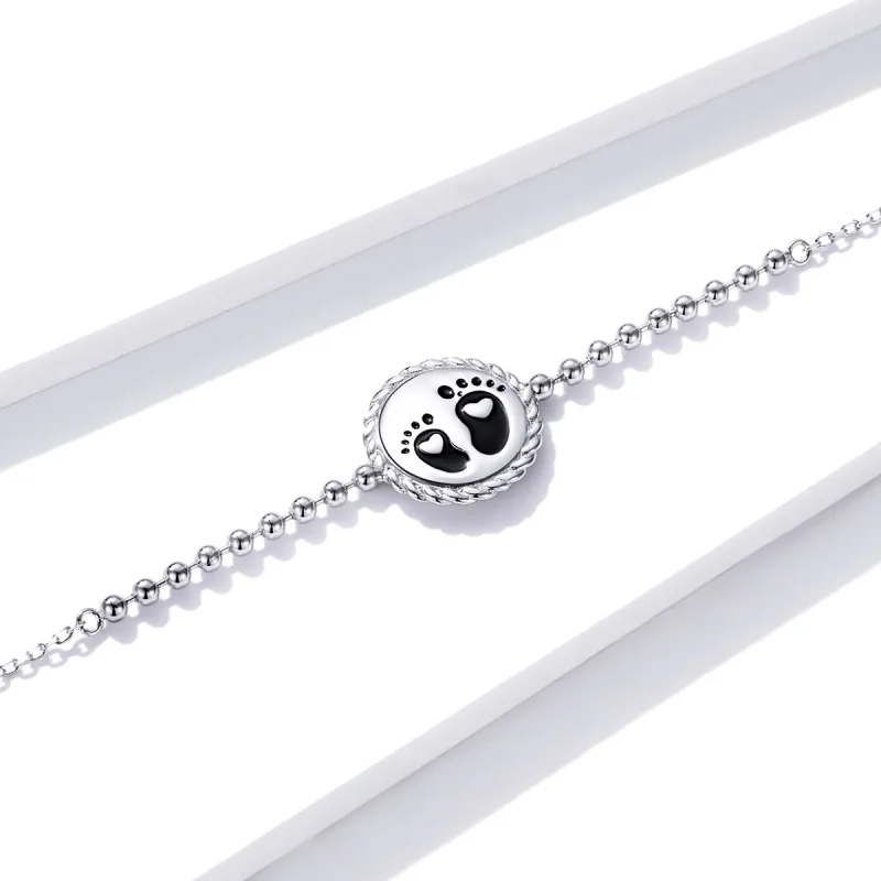 (image for) Black Pandora Style Silver Bracelet Footprint - SCB209 - View 4