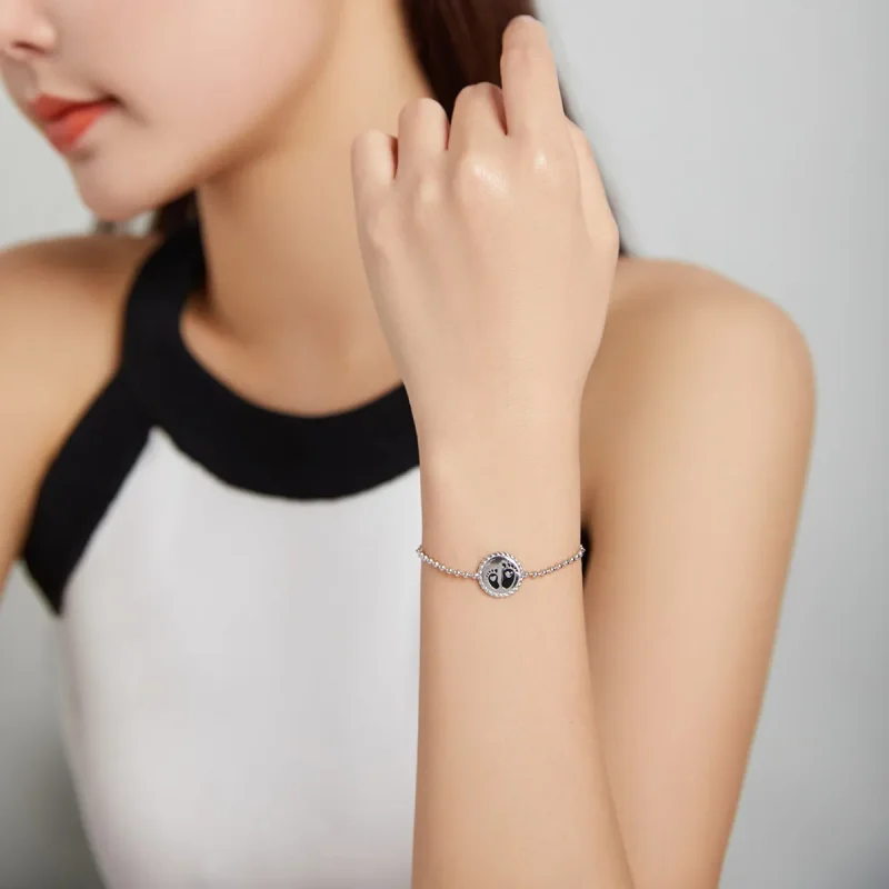 (image for) Black Pandora Style Silver Bracelet Footprint - SCB209 - View 7