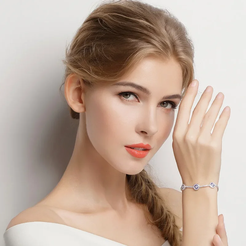 (image for) Blue Pandora Style Silver Bracelet Guardian - SCB002 - View 4