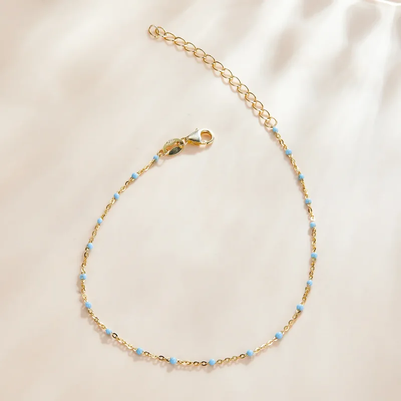 (image for) Cyan Beads Pandora Style Bracelet Bohmian, 18ct Gold Plated - SCB212 - View 2