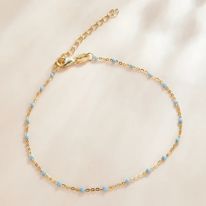 (image for) Cyan Beads Pandora Style Bracelet Bohmian, 18ct Gold Plated - SCB212 - View 3