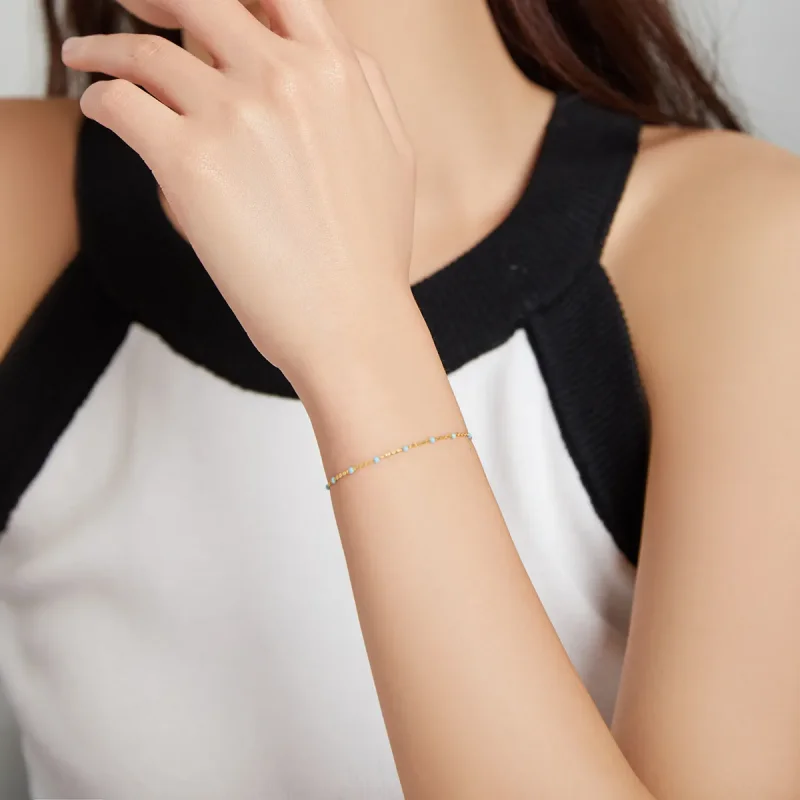 (image for) Cyan Beads Pandora Style Bracelet Bohmian, 18ct Gold Plated - SCB212 - View 5