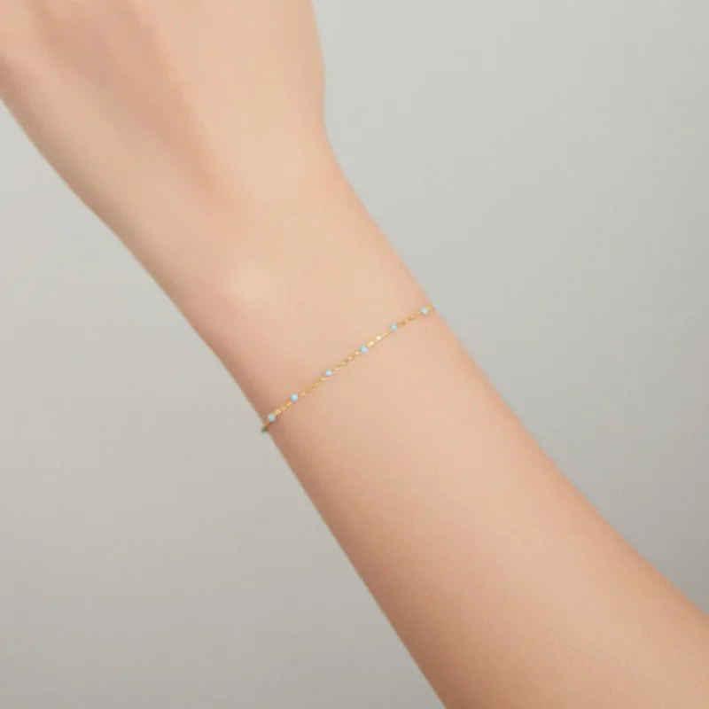 (image for) Cyan Beads Pandora Style Bracelet Bohmian, 18ct Gold Plated - SCB212 - View 7