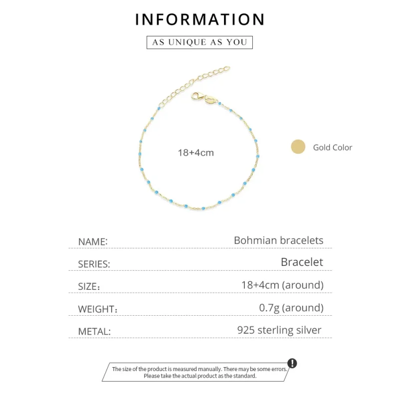 (image for) Cyan Beads Pandora Style Bracelet Bohmian, 18ct Gold Plated - SCB212 - View 8
