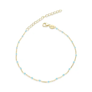 (image for) Cyan Beads Pandora Style Bracelet Bohmian, 18ct Gold Plated - SCB212