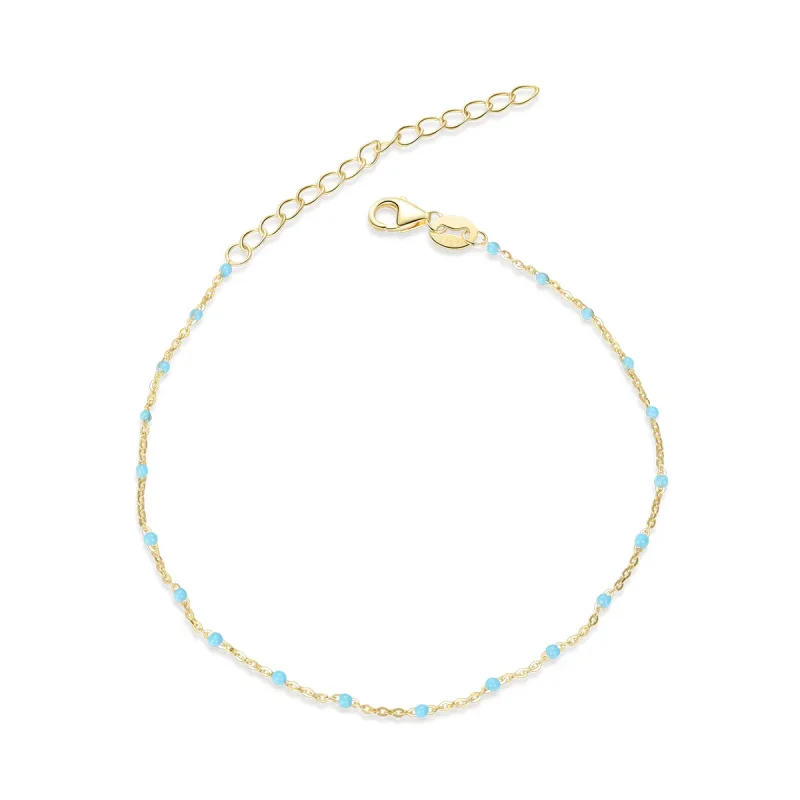 (image for) Cyan Beads Pandora Style Bracelet Bohmian, 18ct Gold Plated - SCB212 - Product Image