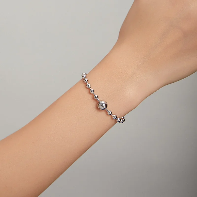 (image for) Pandora Style Chain Bracelet, Silver Beads - SCB208 - View 5