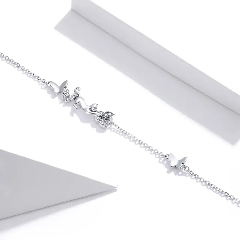 (image for) Pandora Style Silver Bracelet Cat & Butterflies - SCB195 - View 4