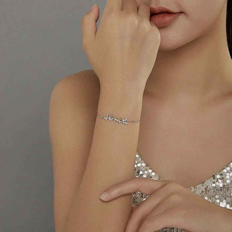 (image for) Pandora Style Silver Bracelet Cat & Butterflies - SCB195 - View 5