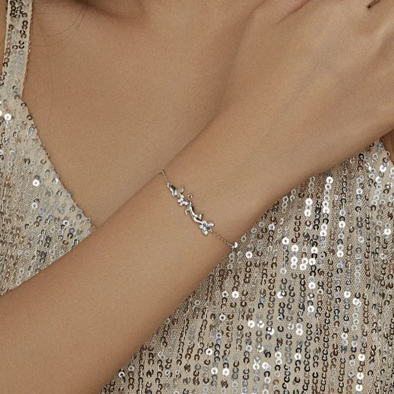 (image for) Pandora Style Silver Bracelet Cat & Butterflies - SCB195 - View 6