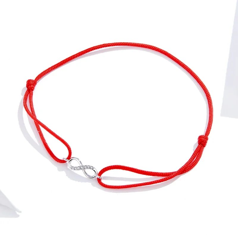 (image for) Red Cord with Silver Infinite Love Clasp Bracelet - PANDORA Style - SCB176 - View 3