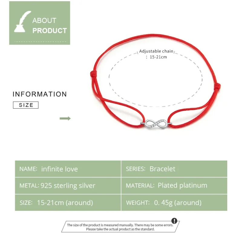 (image for) Red Cord with Silver Infinite Love Clasp Bracelet - PANDORA Style - SCB176 - View 5