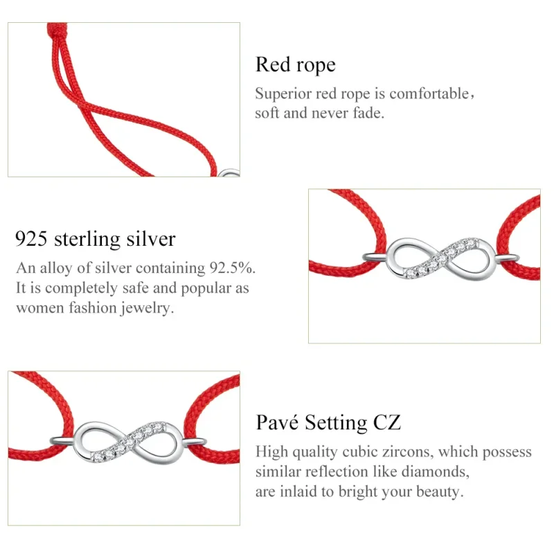 (image for) Red Cord with Silver Infinite Love Clasp Bracelet - PANDORA Style - SCB176 - View 6
