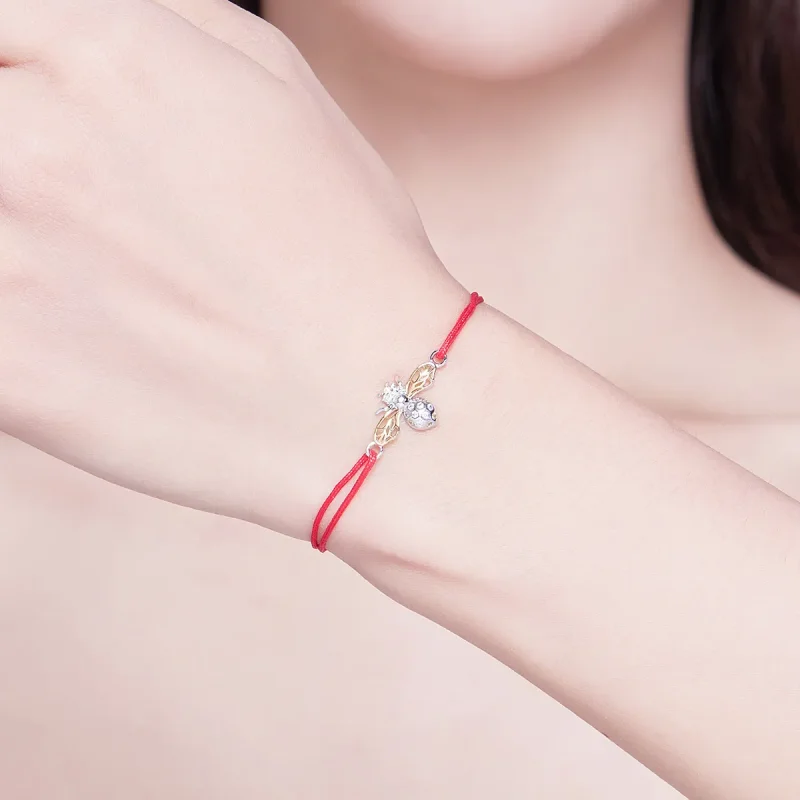 (image for) Red Rope with Silver & Gold-Plated Bee Bracelet - PANDORA Style - SCB156 - View 2