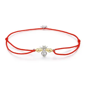 (image for) Red Rope with Silver & Gold-Plated Bee Bracelet - PANDORA Style - SCB156