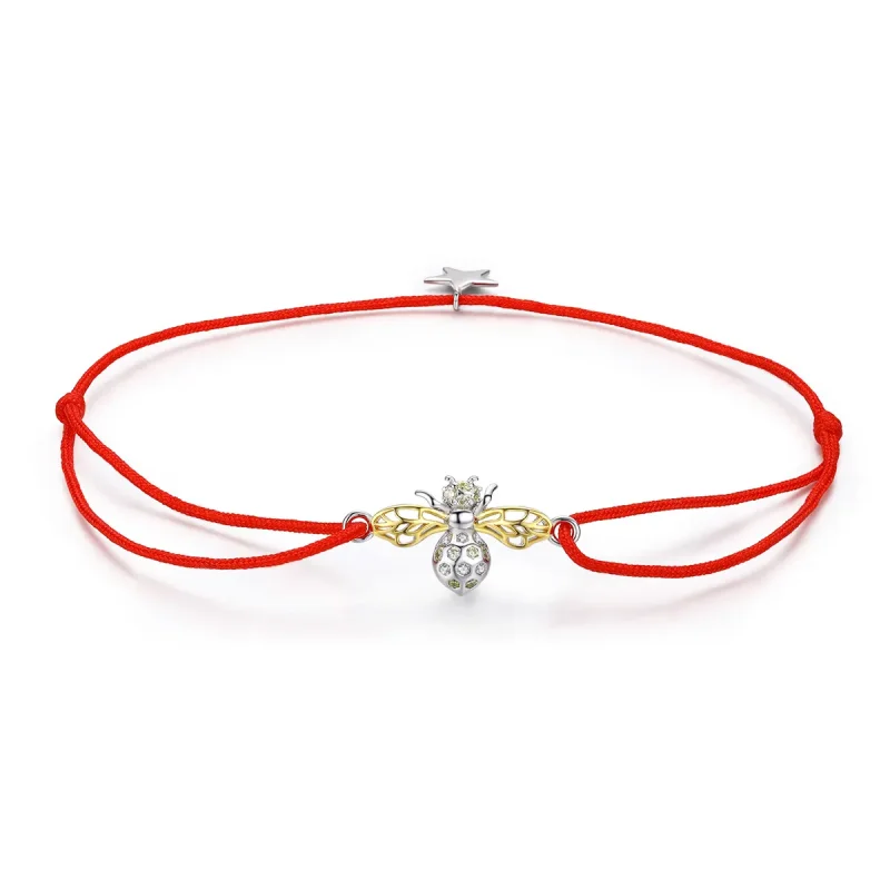 (image for) Red Rope with Silver & Gold-Plated Bee Bracelet - PANDORA Style - SCB156 - Product Image