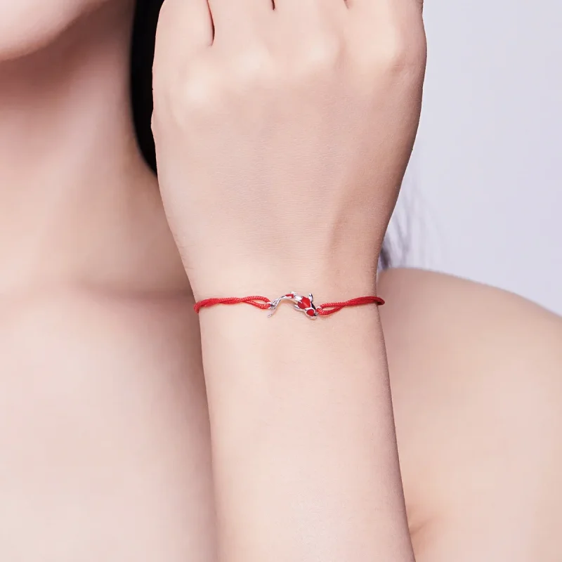 (image for) Red Rope with Silver Lucky Carp Bracelet - PANDORA Style - SCB145 - View 2