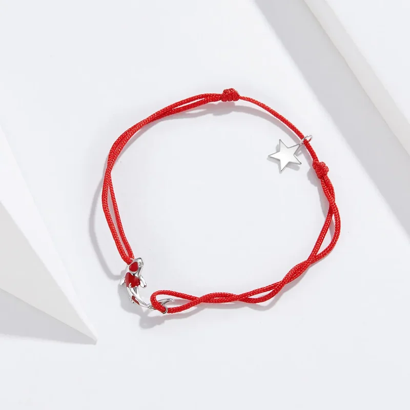 (image for) Red Rope with Silver Lucky Carp Bracelet - PANDORA Style - SCB145 - View 3