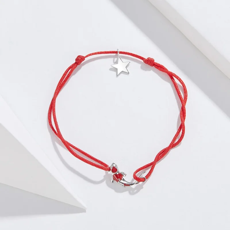 (image for) Red Rope with Silver Lucky Carp Bracelet - PANDORA Style - SCB145 - View 4
