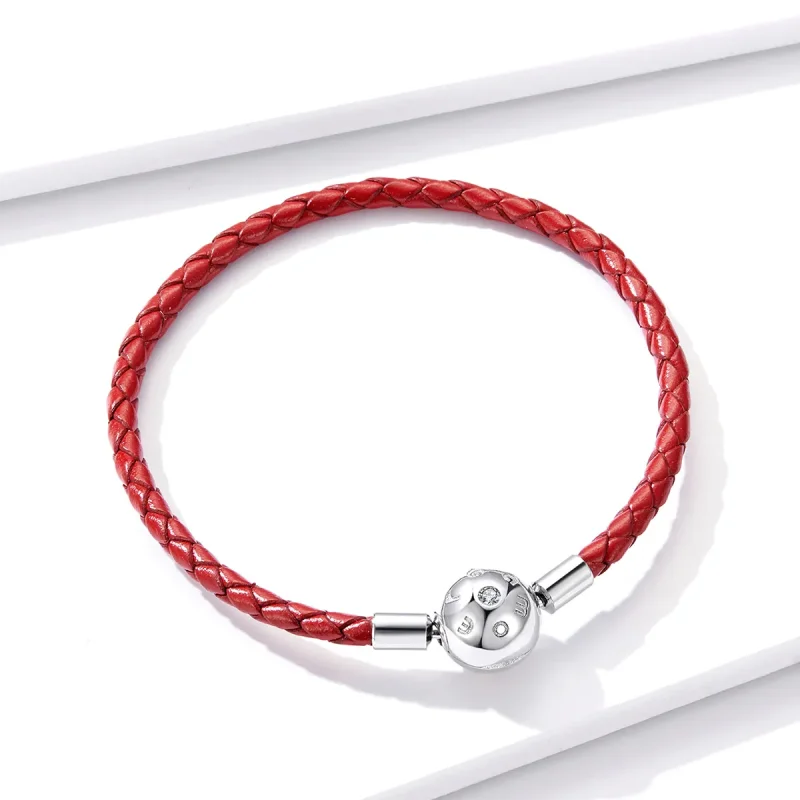 (image for) Red Pandora Style Leather Bracelet - BSB042 - View 2