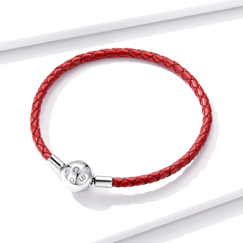 (image for) Red Pandora Style Leather Bracelet - BSB042 - View 3