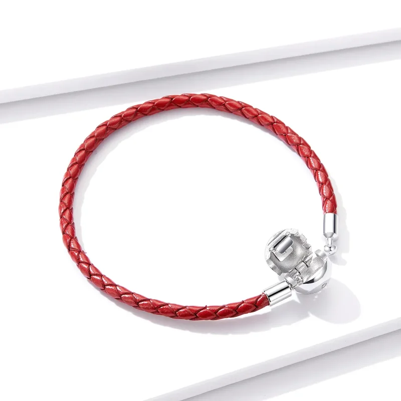 (image for) Red Pandora Style Leather Bracelet - BSB042 - View 4