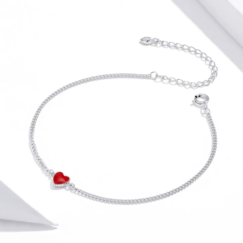 (image for) Red Pandora Style Silver Bracelet Heart - SCB182 - View 2