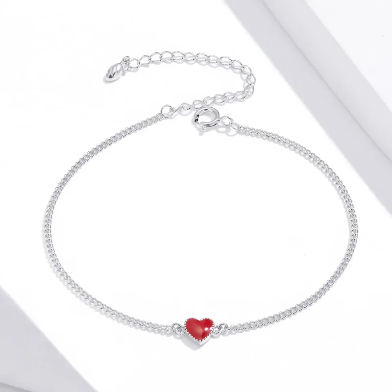 (image for) Red Pandora Style Silver Bracelet Heart - SCB182 - View 3