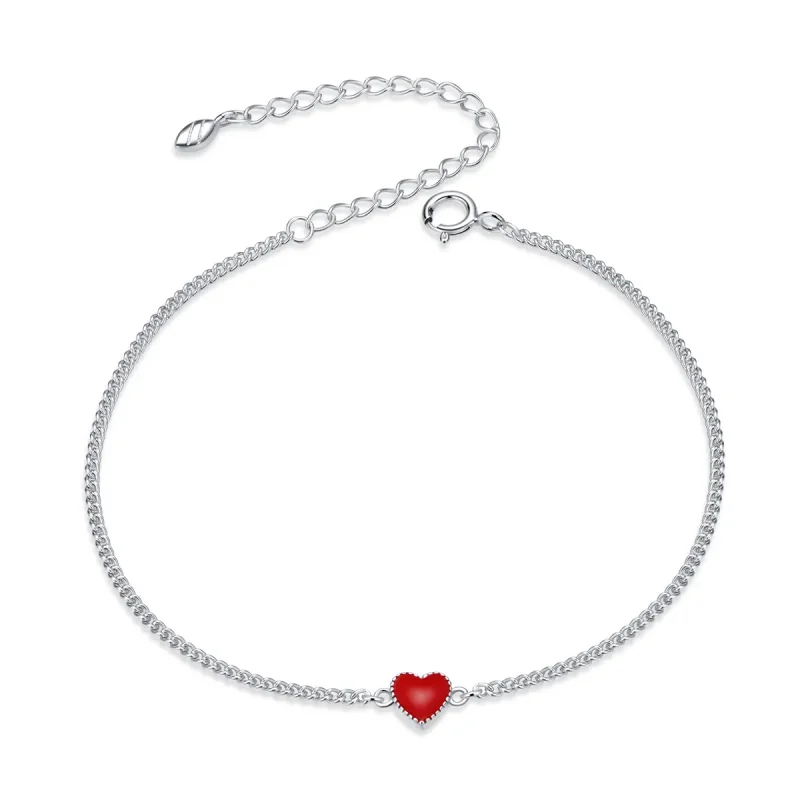 (image for) Red Pandora Style Silver Bracelet Heart - SCB182 - Product Image