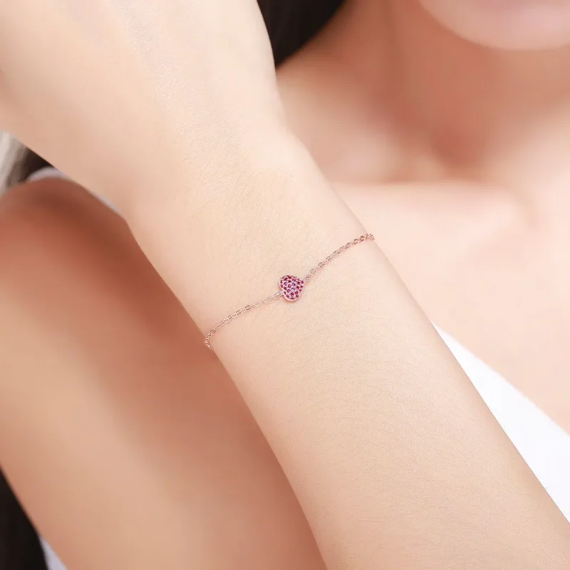 (image for) Rose Gold Elegant Heart Chain Bracelet - PANDORA Style - SCB050 - View 2