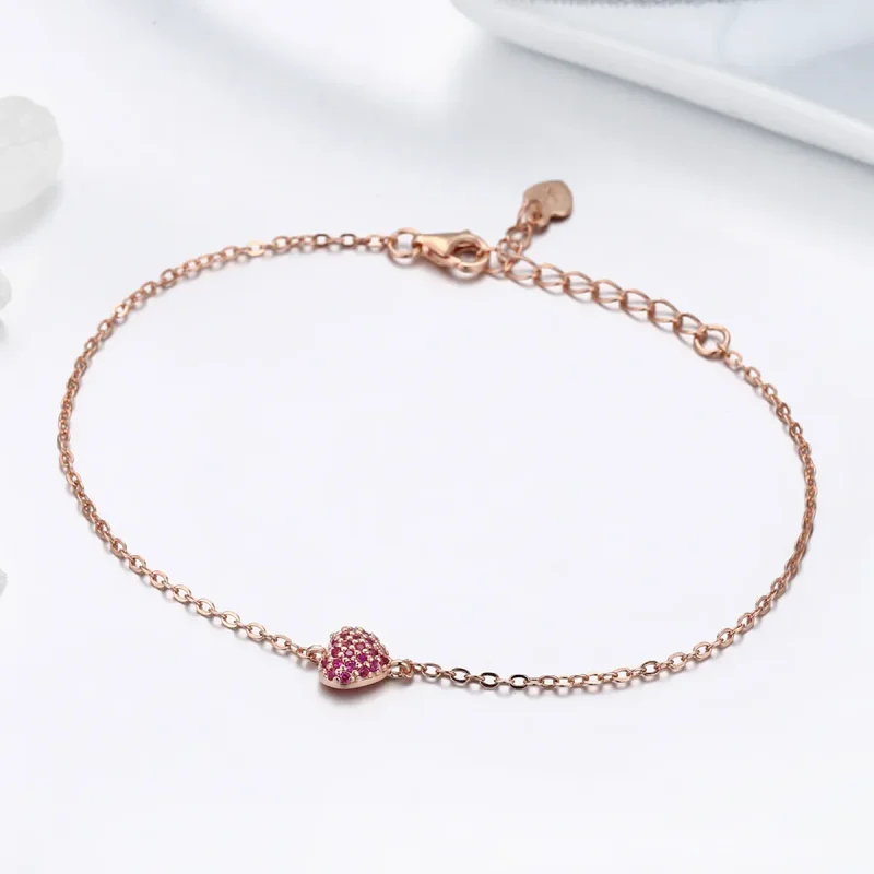 (image for) Rose Gold Elegant Heart Chain Bracelet - PANDORA Style - SCB050 - View 3