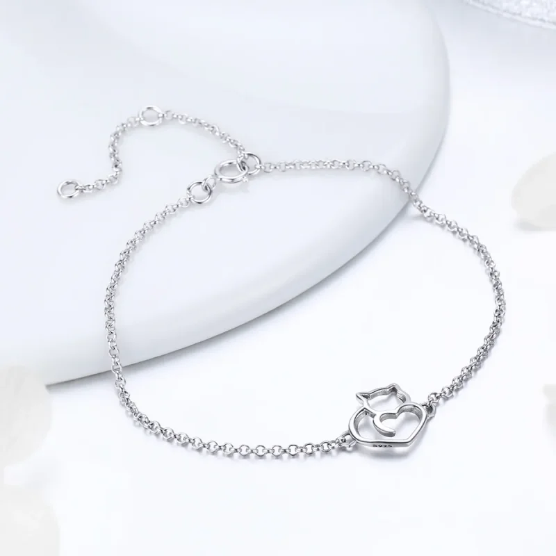(image for) Rose Gold & Silver Cute Cat Chain Slider Bracelet - PANDORA Style - SCB102-C - View 4